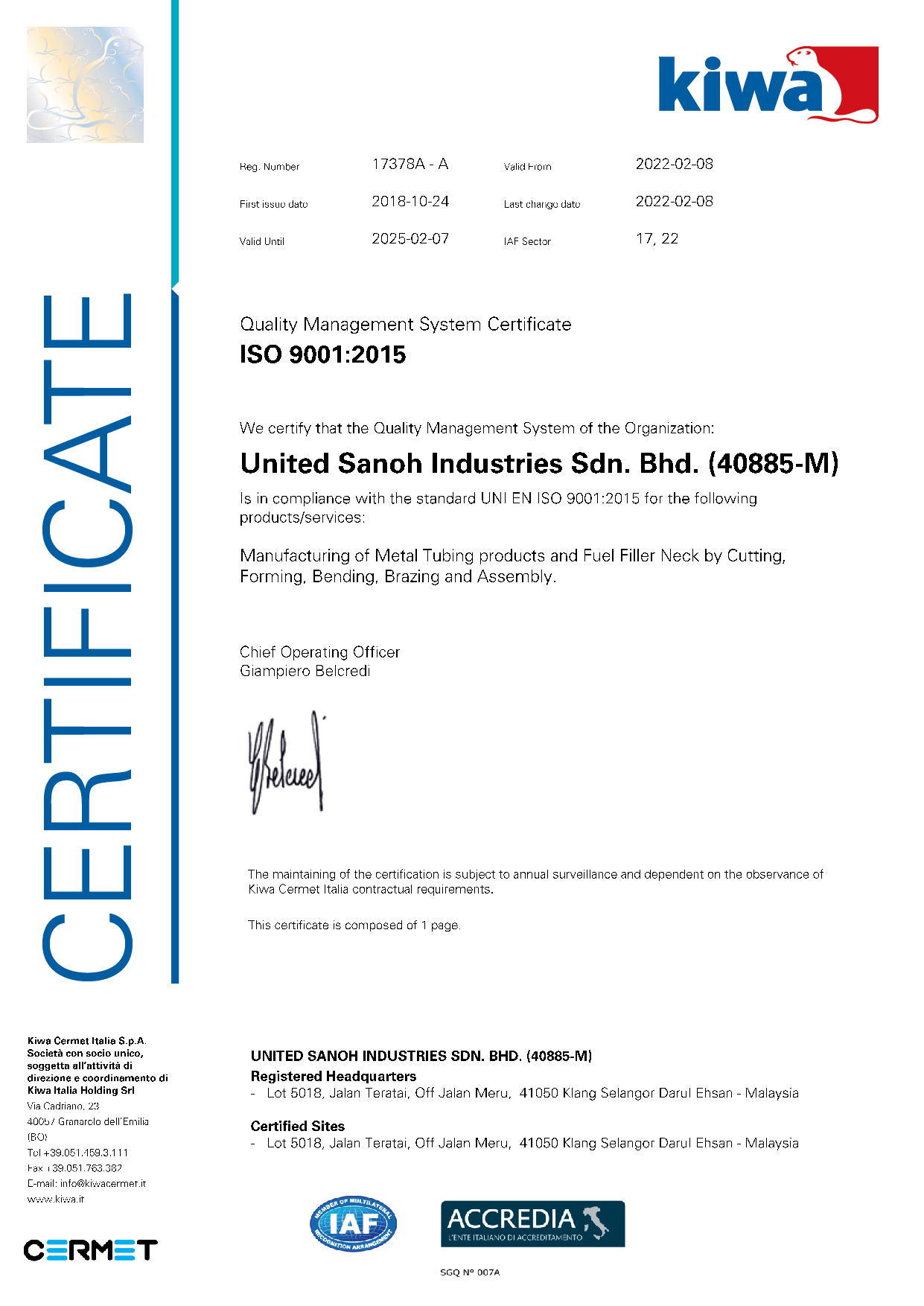 ISO 9001:2015 USI Certificate